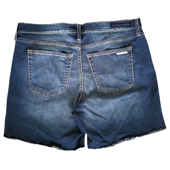 Rock & Republic Women's Blue Medium Wash Bumpershoot Frayed Hem Denim Shorts 16 - Picture 4 of 11
